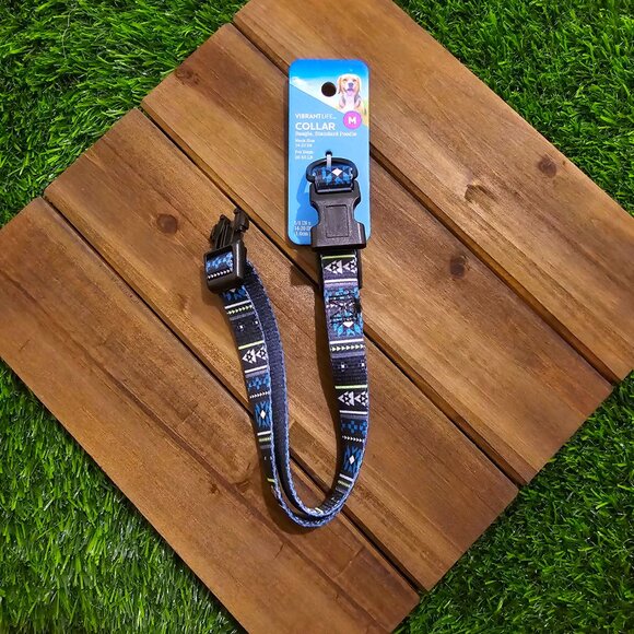 Medium Dog Collar Vibrant Life Black, Blue, and Green Print - Picture 3 of 6